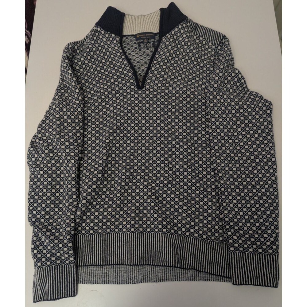 Brooks Brothers Italian Yarn Merino Wool 1/4 Zip Birdseye Sweater Navy Men’s XL